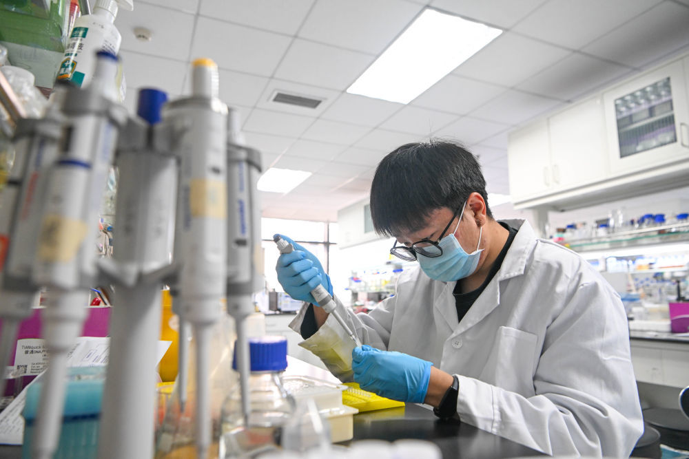 1月2日,中国科学院天津工业生物技术研究所的科研工作人员在实验室