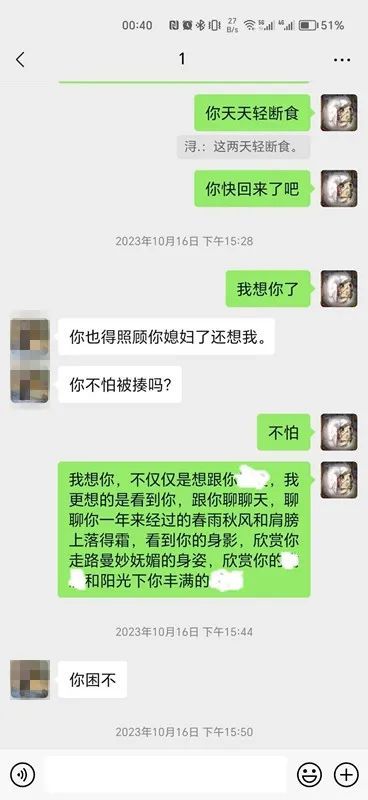 网传杨某出轨聊天记录。