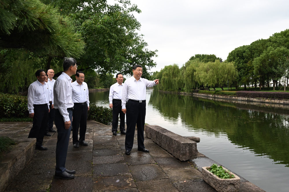 2023年9月20日下午，习近平在浙江省绍兴市浙东运河文化园考察。