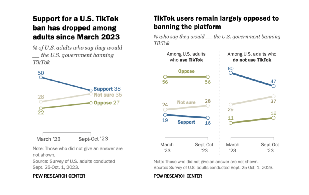 美国公众对TikTok剥离法案的支持度持续下降