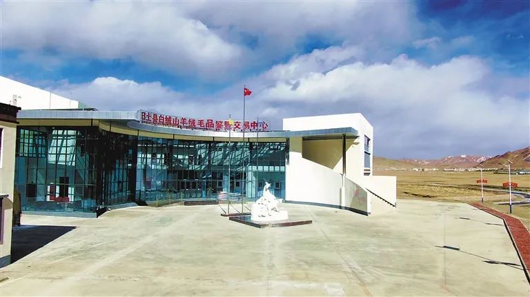 河北省援建的日土县白绒山羊绒毛品鉴暨交易中心。记者 洛桑旦增 摄