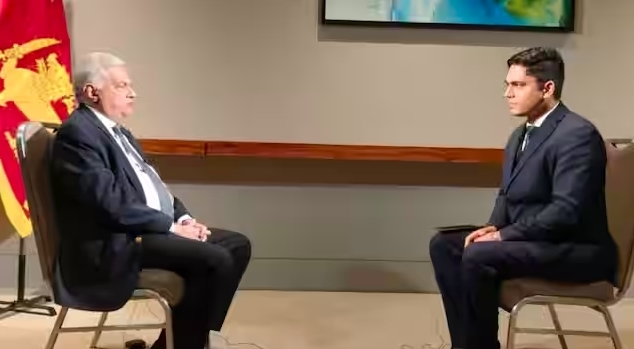 斯里兰卡总统拉尼尔·维克拉马辛哈接受WION记者采访(图源:WION)