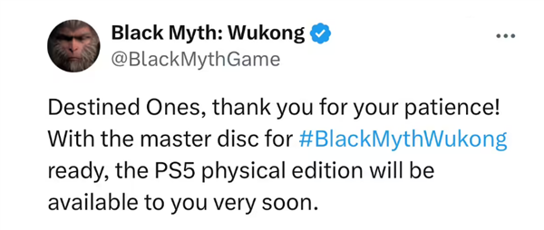来了!《黑神话:悟空》官宣PS5实体版游戏已就绪