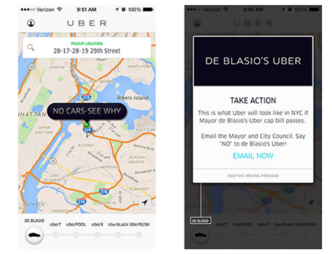 优步在其软件内针对2015年禁令采取的抗争举措