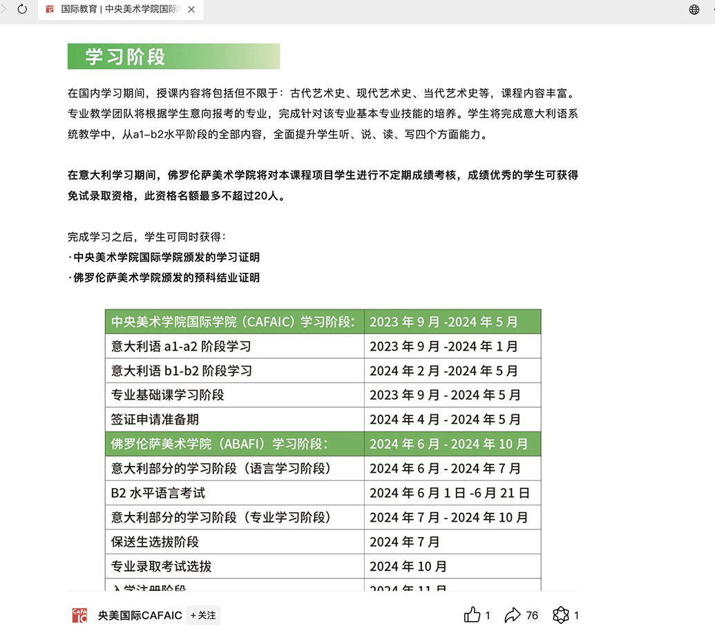 入学中央美院国际学院意大利项目一年后无学可上？涉事公司：未承诺保录