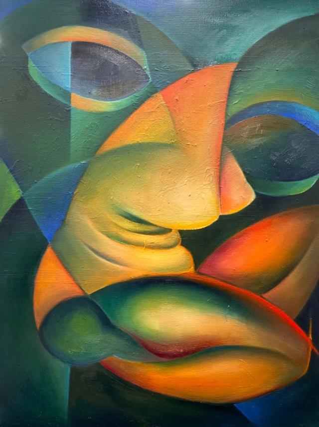 ▲ 刘益彤,《蹲坐的女人体》,布面油画,60×80cm,2021