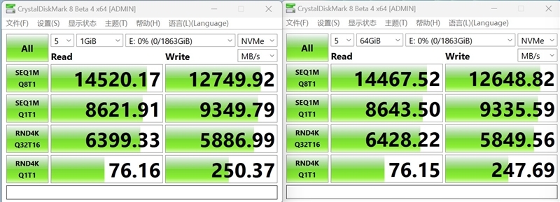突破PCIe 5.0 SSD性能极限!英睿达T705 2TB SSD评测:最高读取14500MB/s 缓外也有1.3GB/s