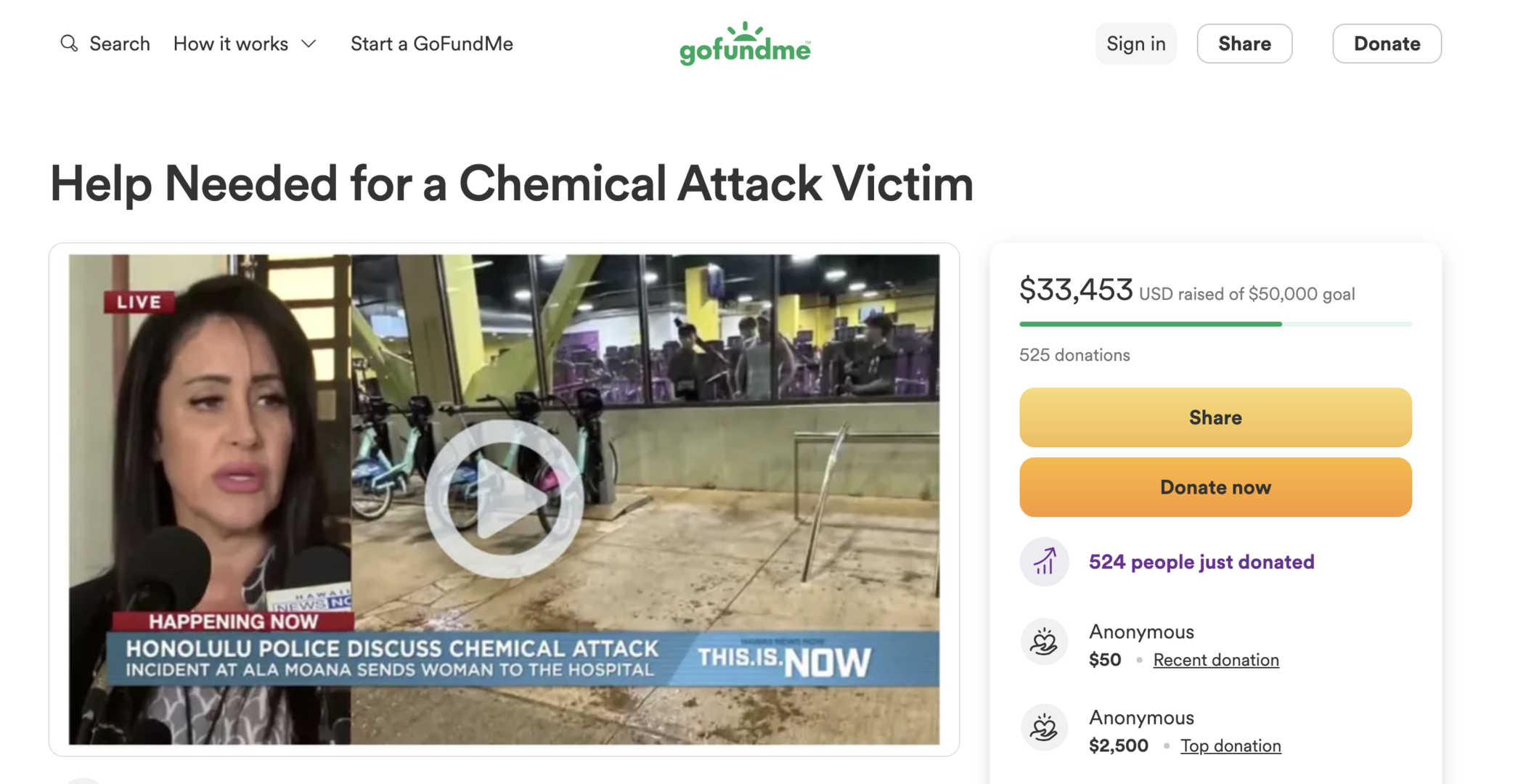 ▲夏威夷中华总商会在筹款网站“GoFundMe”上发起了筹款,截至发稿,筹款金额已达到33453美元