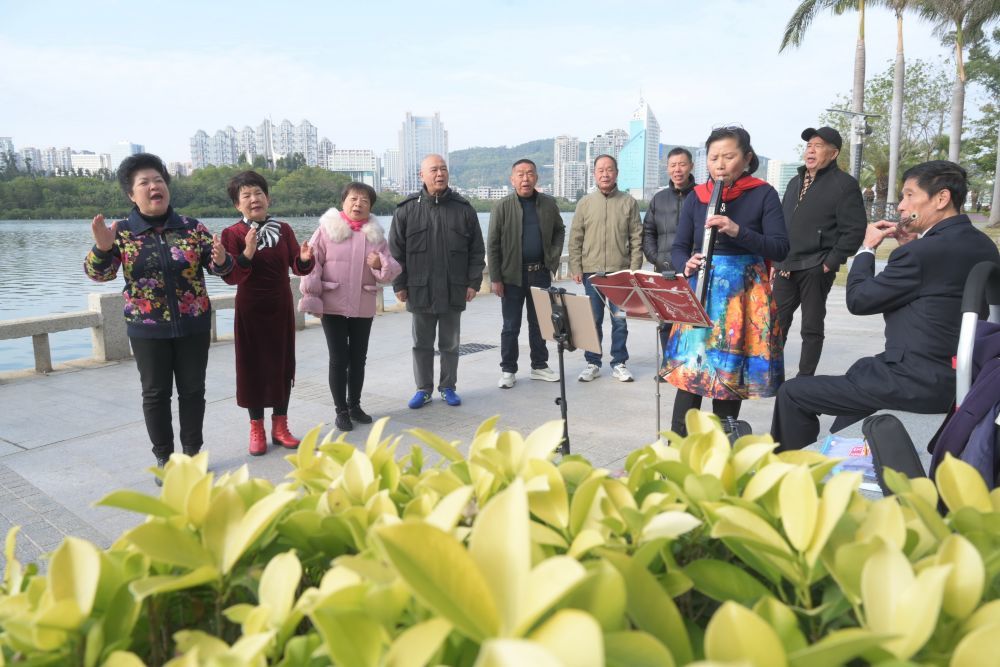 2024年1月24日，市民在位于厦门筼筜湖边的南湖公园开展娱乐活动。新华社记者 林善传 摄