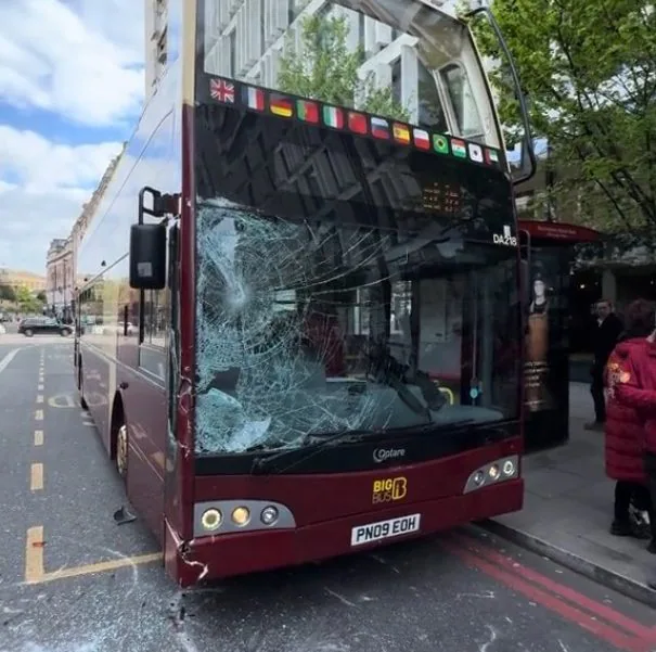 英国皇家骑兵队几匹马失控在伦敦市中心街头狂奔，有巴士玻璃被撞碎