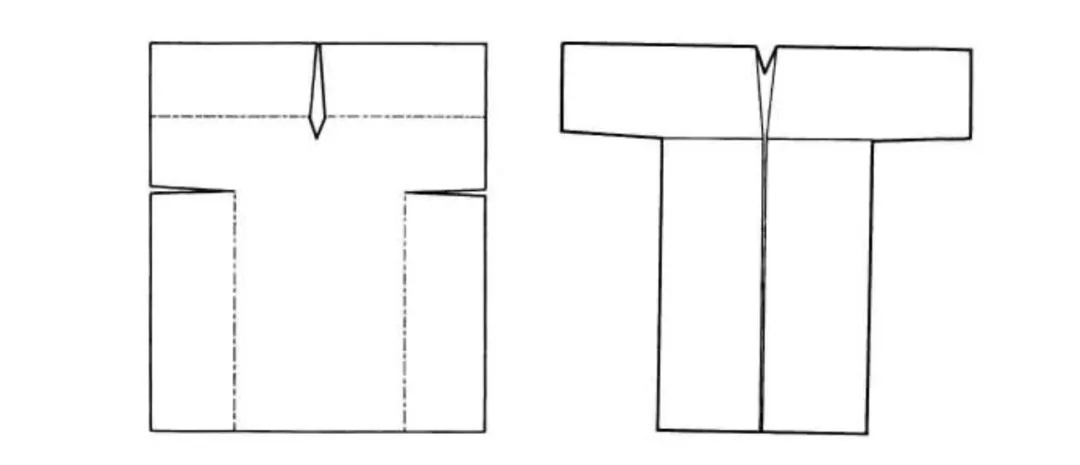 （左：衣片剪裁示意图右：缝合示意图）