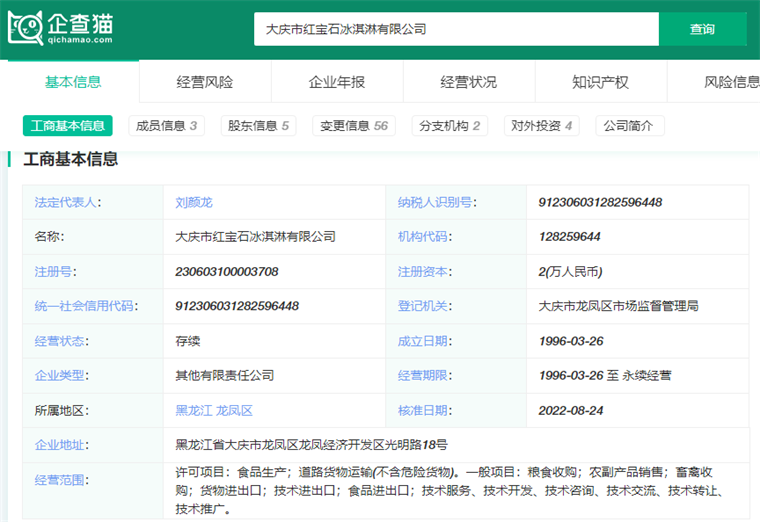 大庆市红宝石冰淇淋有限公司