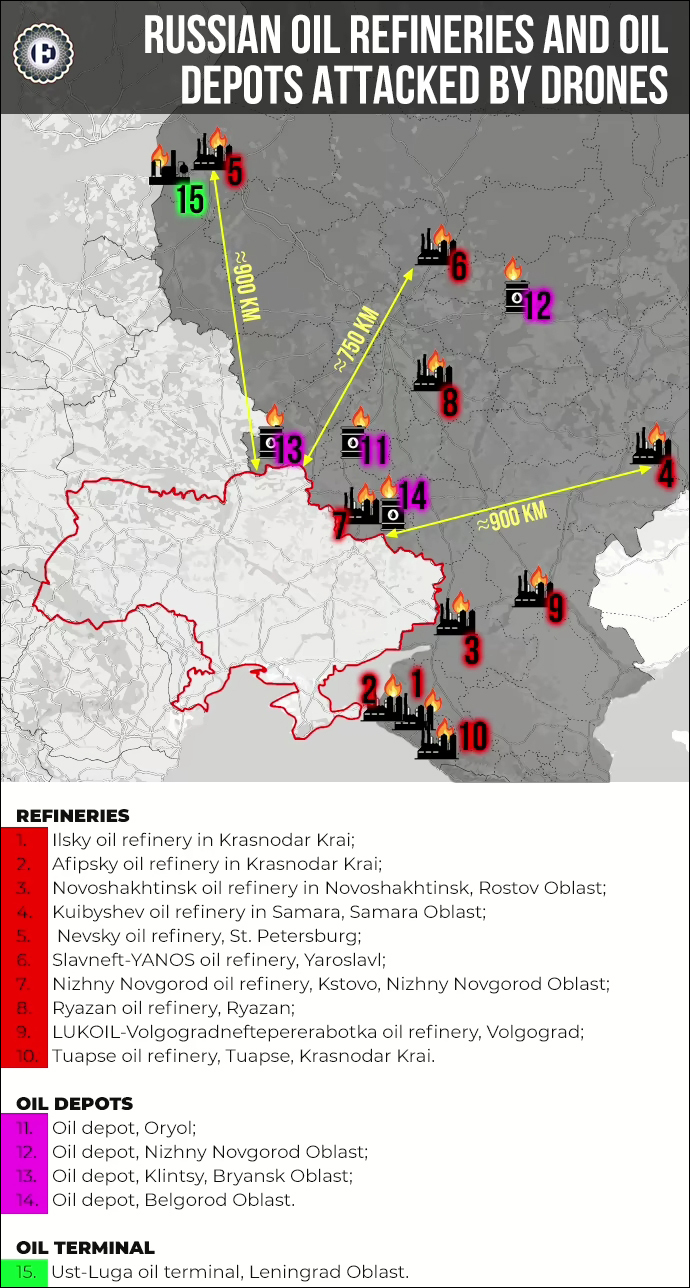 乌媒称已打击15座俄炼油厂、油库、油码头 图片来源：《乌克兰真理报》