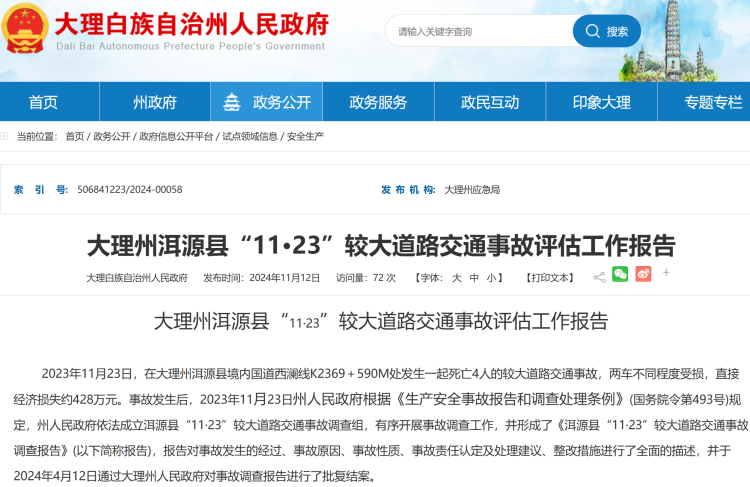事发后，多家政府单位被问责。大理州政府官网截图