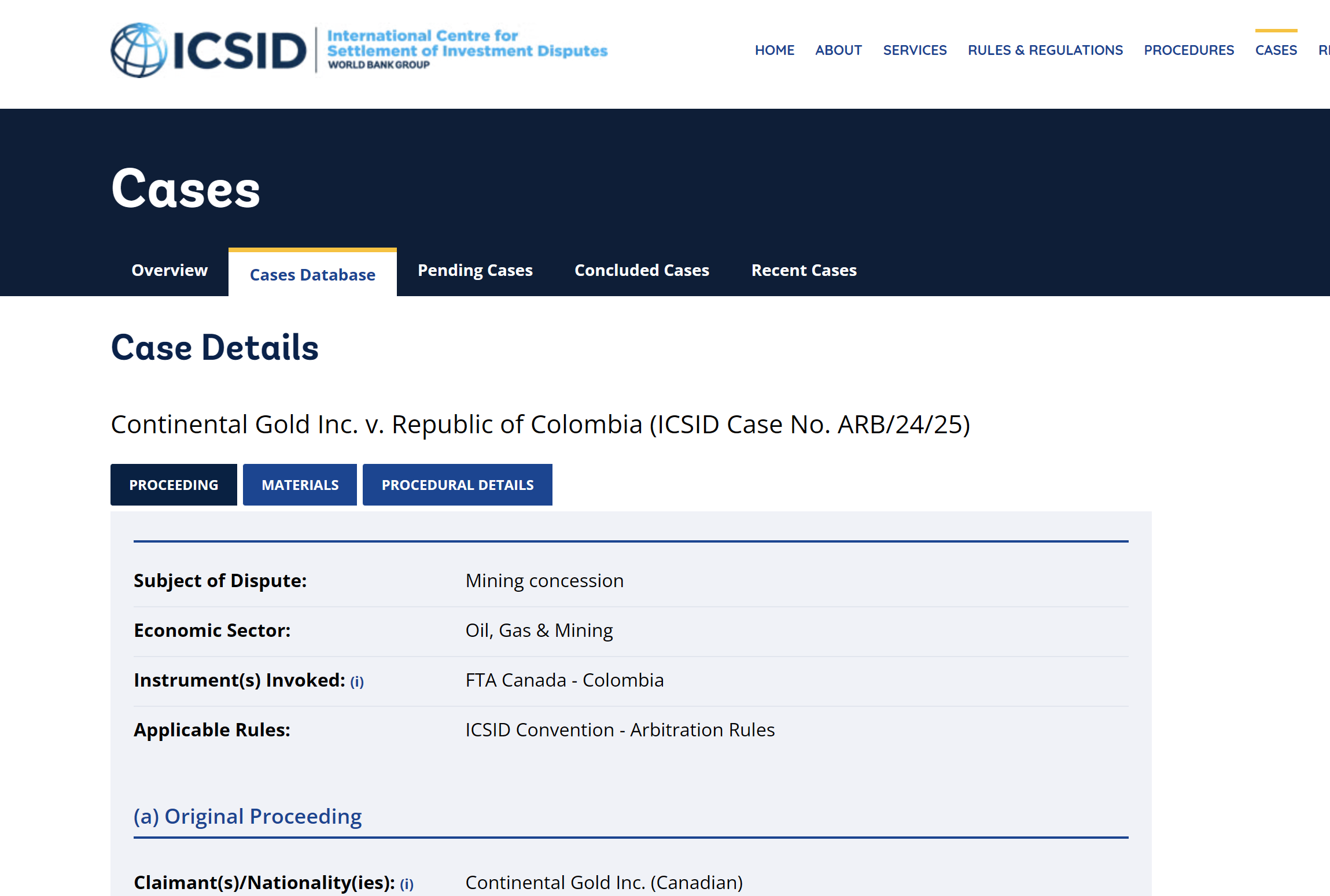 图片来源：世界银行国际投资争端解决中心官网截图