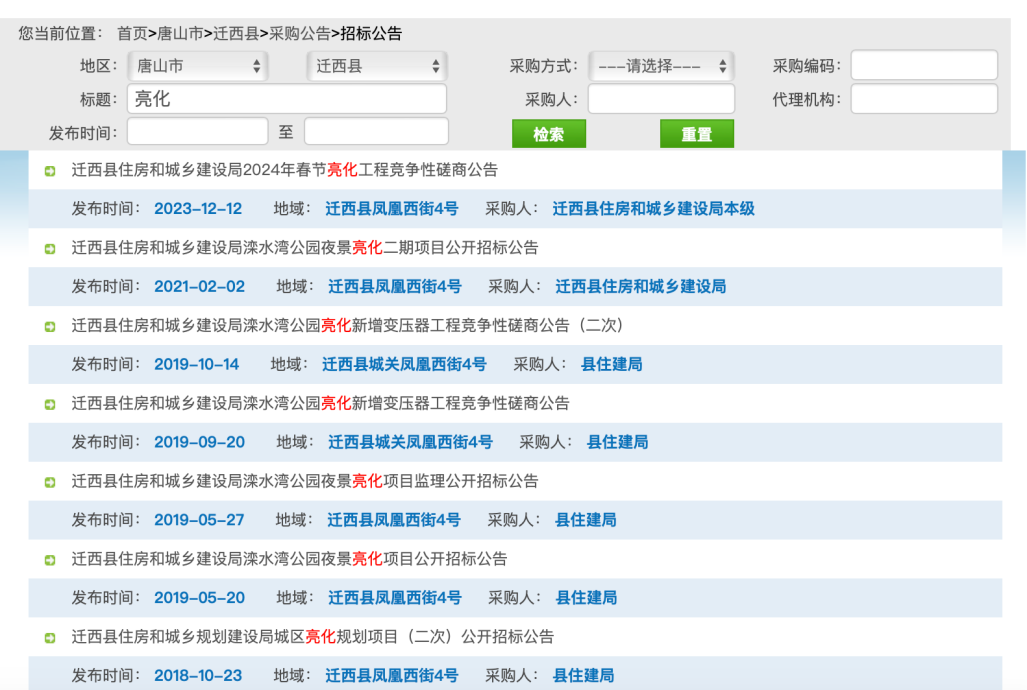 河南政府拉销网上检索“迁西县”“明化”等要讲词隐示的招标私告限制。