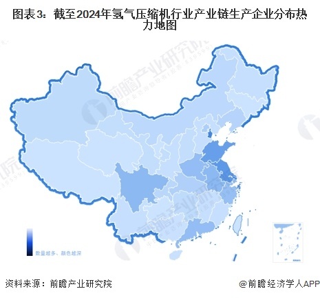 图表3:截至2024年氢气压缩机行业产业链生产企业分布热力地图