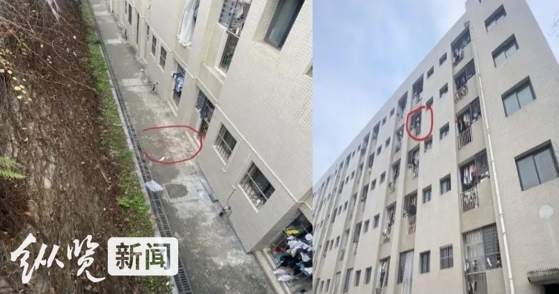 网传女生坠楼地点。（来源/网络）