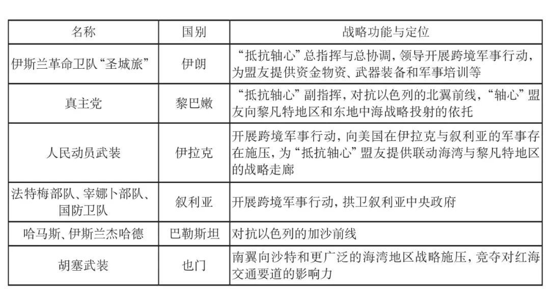 表1 “抵抗轴心”各盟友的战略功能(资料来源:作者自制)