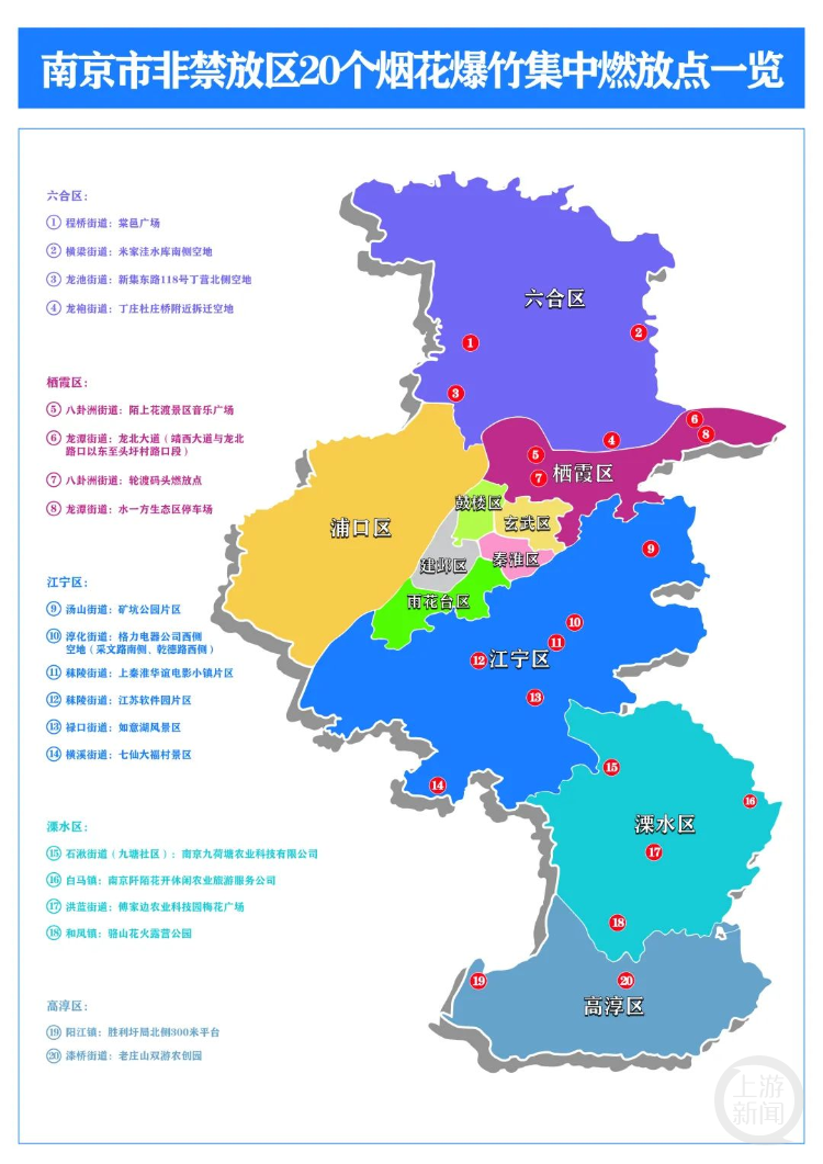 南京公布的20個集中燃放點。圖片來源/網(wǎng)絡