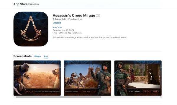 《刺客信条:幻景》6月登陆iOS平台 M1以上iPad可玩