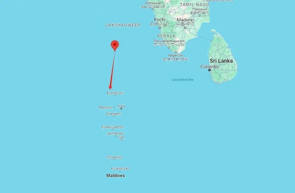 米尼科伊岛新基地位于拉克沙群岛，距马尔代夫北部仅约130公里