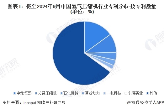 图表1:截至2024年9月中国氢气压缩机行业专利分布-按专利数量(单位:%)