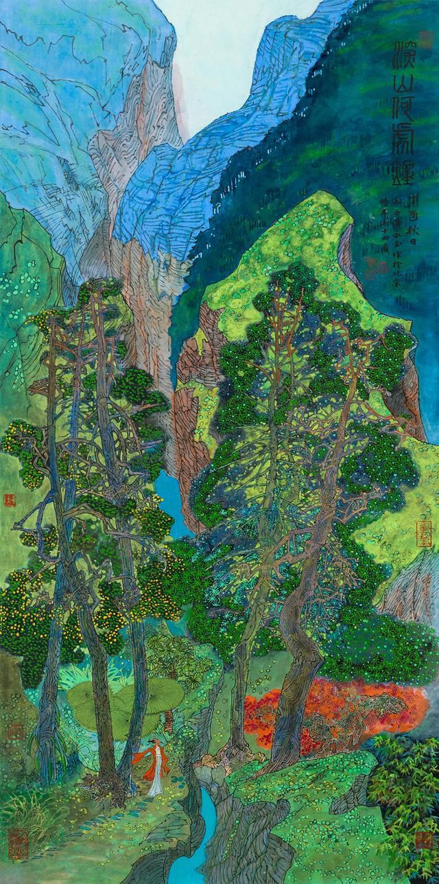 黄永玉 深山何处钟 纸本设色 137.5cm×69cm 2017年