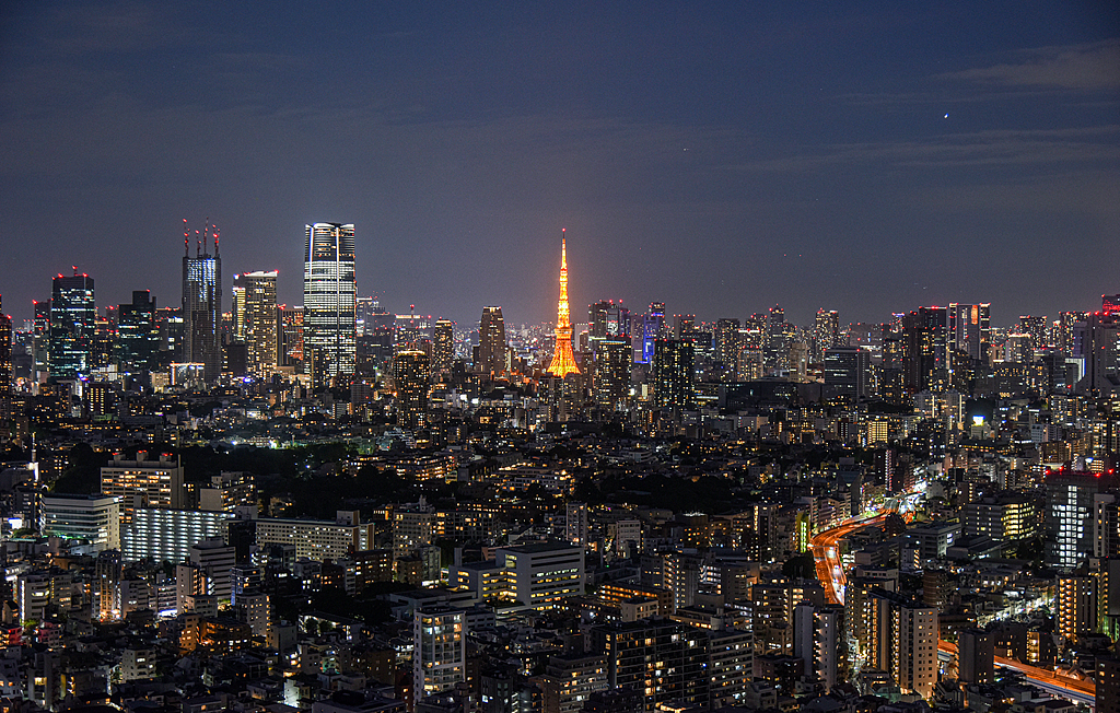 日本东京涩谷，鸟瞰东京港区都市夜景。（视觉中国）