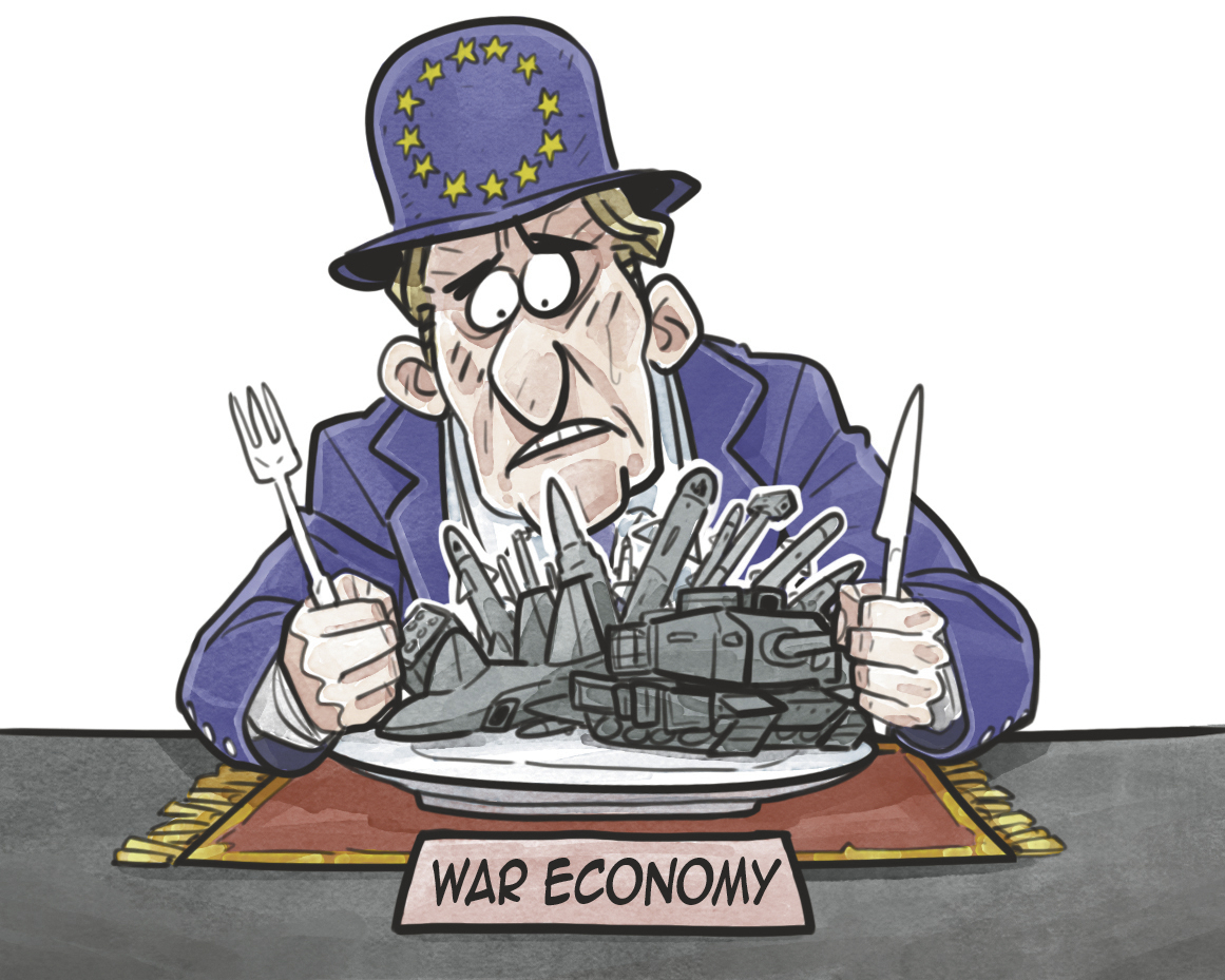 欧洲正陷入“战争经济困境”风险。（来源：中国日报 蔡艨 英文《中国日报》2024年3月28日8版）