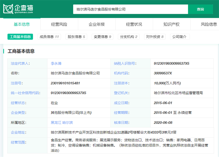 哈尔滨马迭尔食品股份有限公司