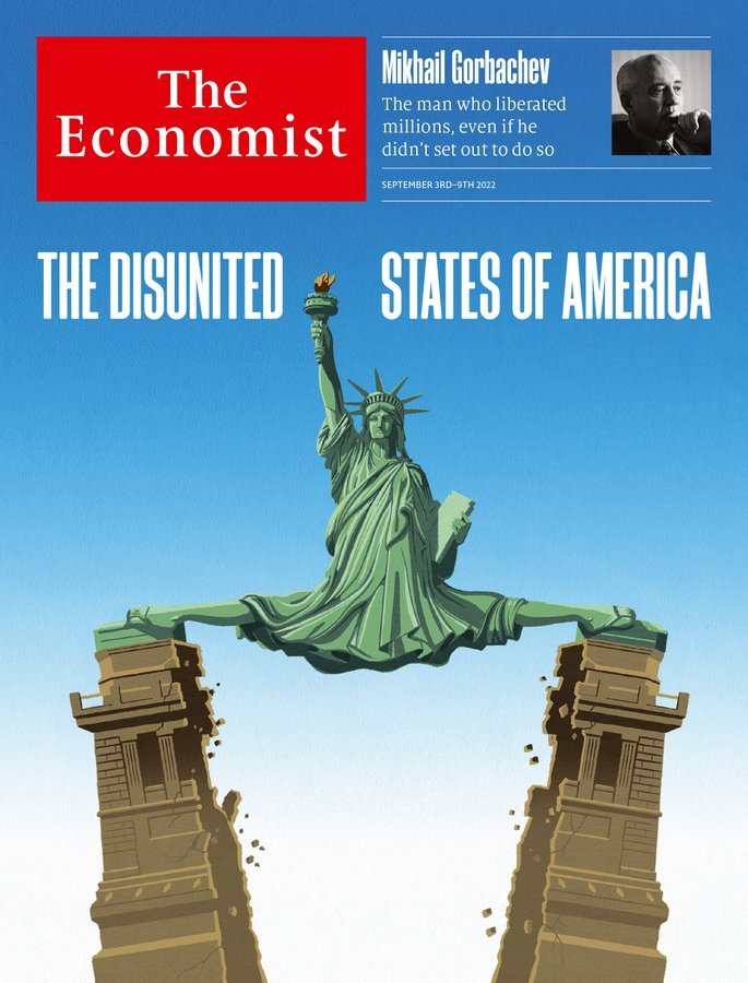 《经济学人》杂志2022年9月刊封面，标题为“美利坚分众国”。