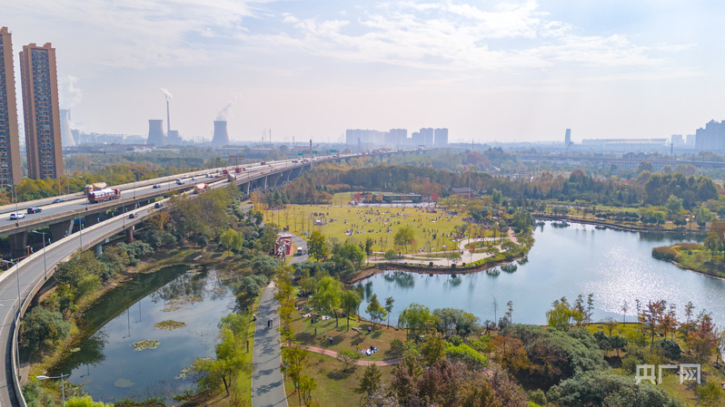 建成后的戴家湖公园一角（央广网见习记者邓子依 摄）