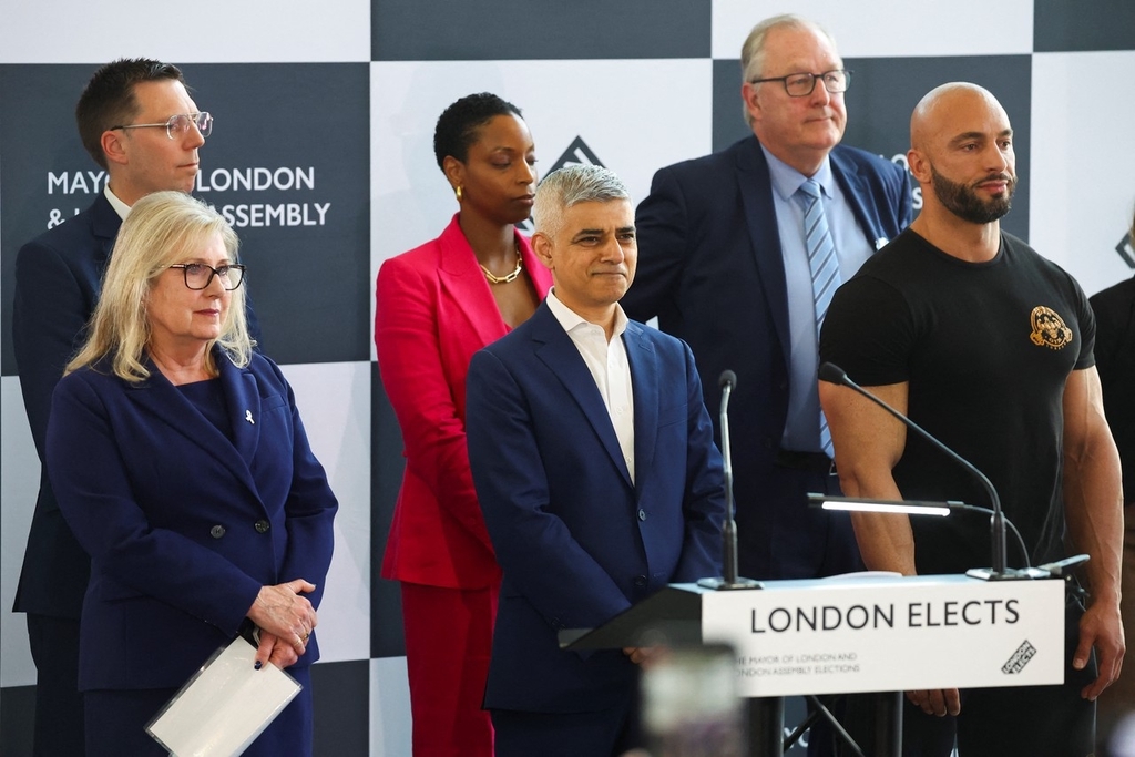当地时间5月4日，英国地方选举最终结果显示，萨迪克·汗再次当选伦敦市长。图自IC Photo