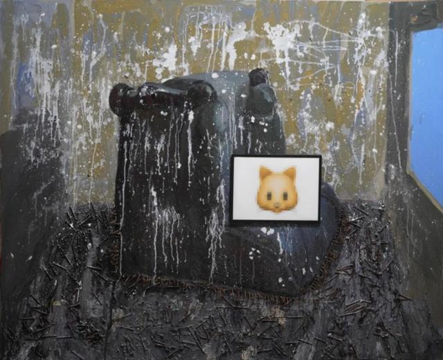 ▲ 郭佳骏,《他们知道我们需要什么II》,丙烯、铁钉、灯箱等, 150×120 cm ,2023