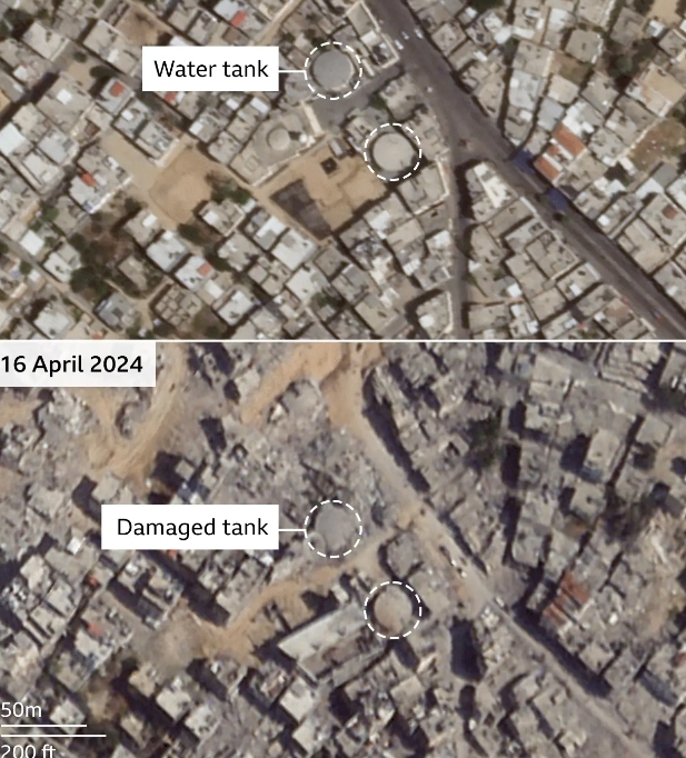 BBC对比巴以冲突爆发前后加沙当地供水设施卫星图像