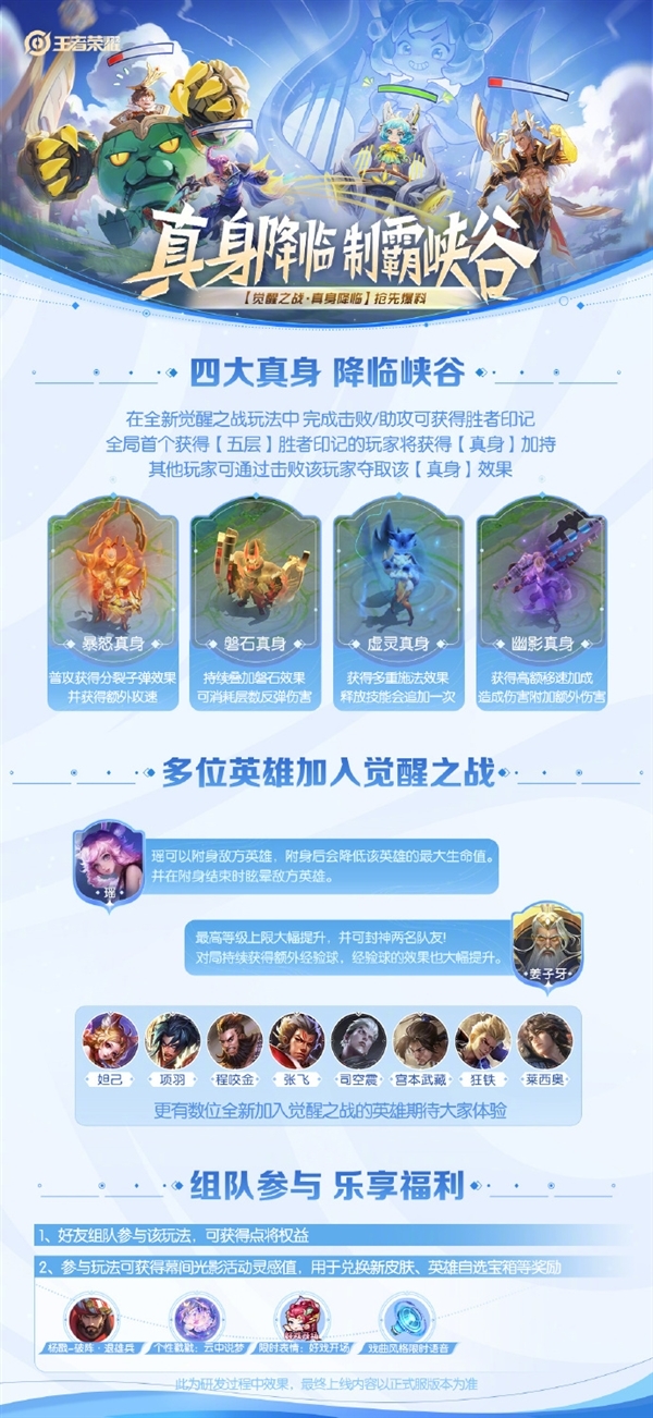 《王者荣耀》超爽玩法“觉醒之战真身降临”来了:一图看懂