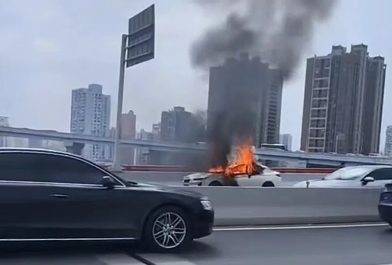 上海一新能源车起火：现场浓烟滚滚车辆被烧成空壳