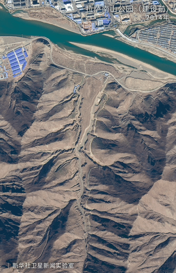 卫星视角下拉萨南山公园植被变化图。