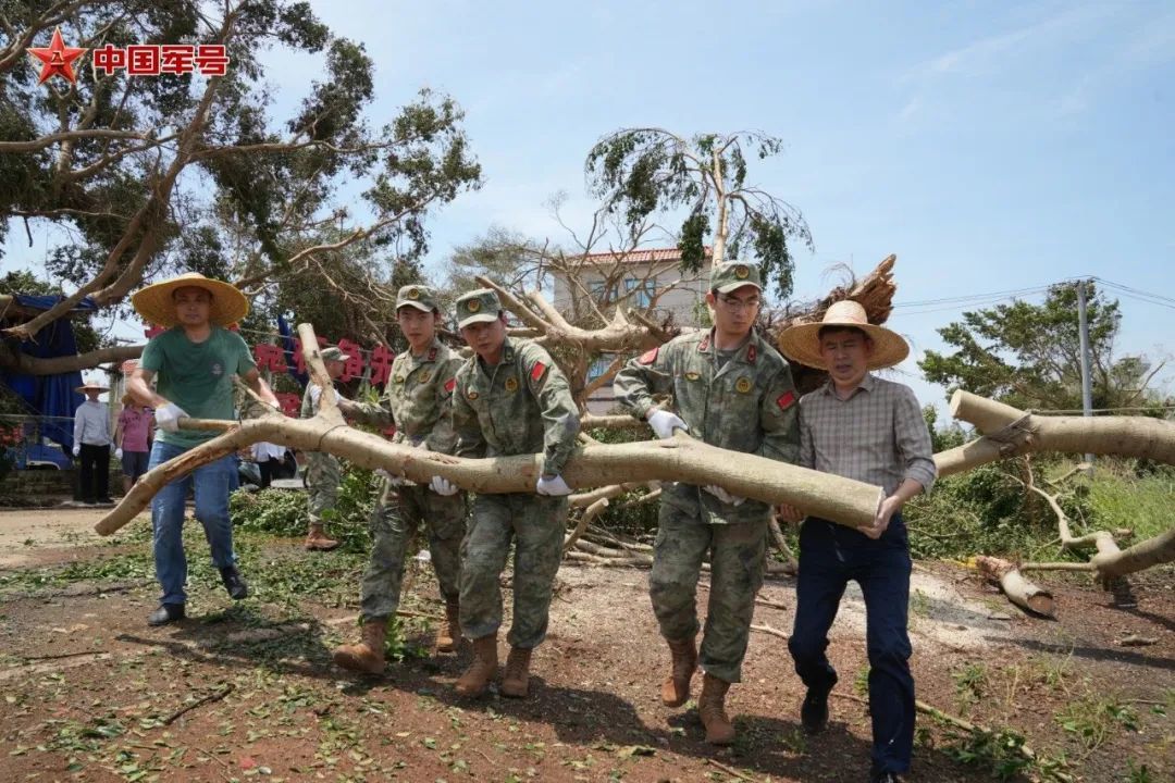 徐闻县人武部组织民兵帮助受灾群众恢复家园 。林驰澎 摄