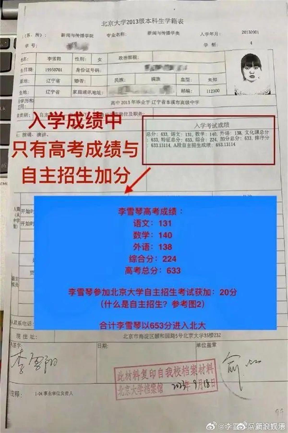 李雪琴后援会发微博晒成绩单回应