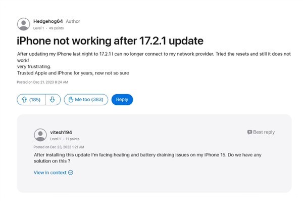 iOS 17更新际遇宽格BUG 无奈挨电话、上网