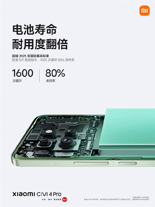 史上续航最好Civi!小米Civi 4 Pro搭载4700mAh电池 续航1.4天