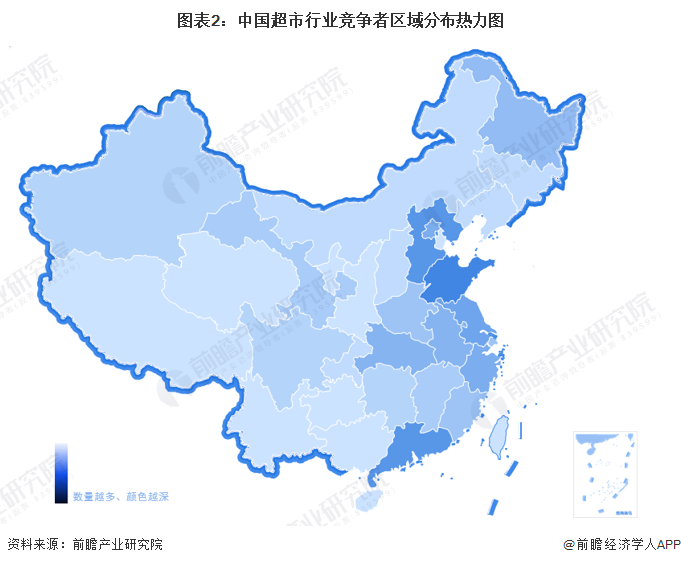 图表2：中国超市行业竞争者区域分布热力图