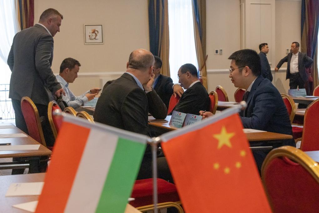 2023年6月9日，中匈企业代表在匈牙利布达佩斯举行的“中国—匈牙利企业贸易对接会暨签约仪式”上进行洽谈。新华社发（弗尔季·奥蒂洛 摄）