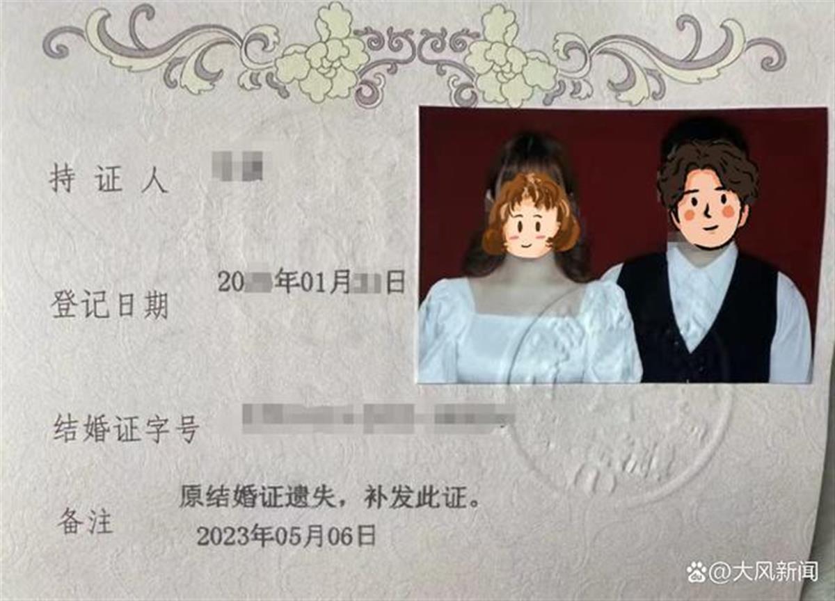 马诺及其丈夫的结婚证 （图片来源：大风新闻）