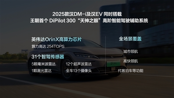 激光雷达+DiPilot 300天使之眼加合手：比亚迪2025款汉智驾型开启委派