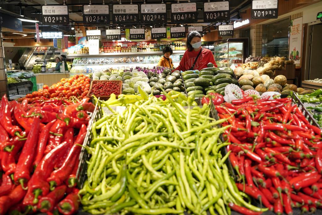 4月11日，顾客在湖南省怀化市通道侗族自治县一家超市选购蔬菜。新华社发（吴三东摄）
