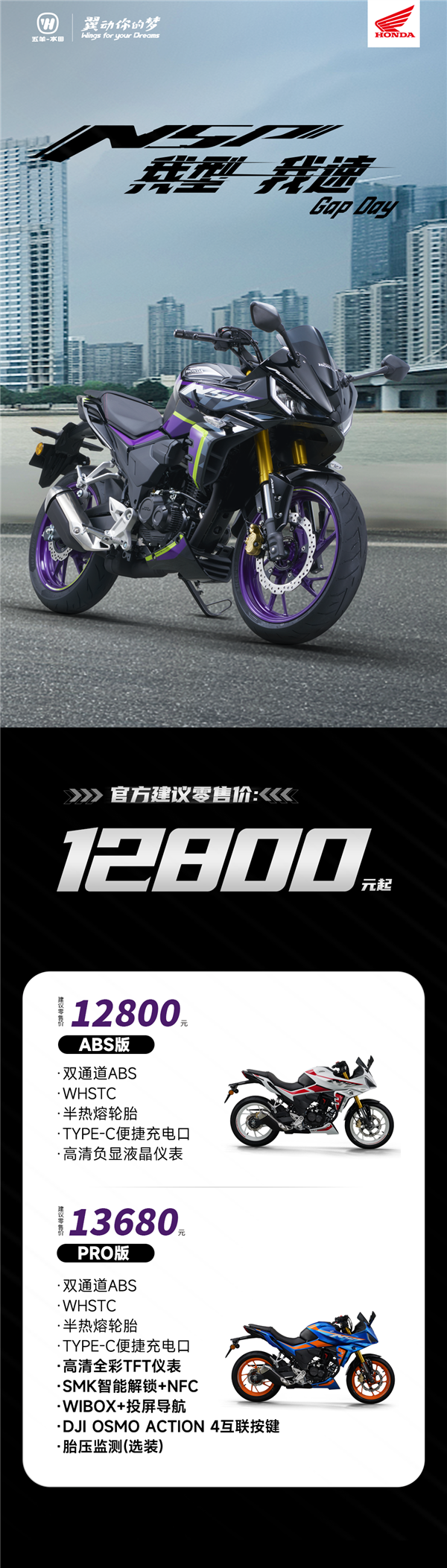 1.28万起 五羊本田仿赛摩托新款NSP上市:EVA同款配色吸睛