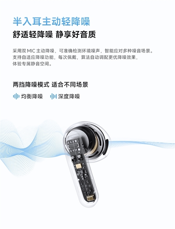 199元 Redmi Buds 6S明天首销:支持主动降噪 33小时续航